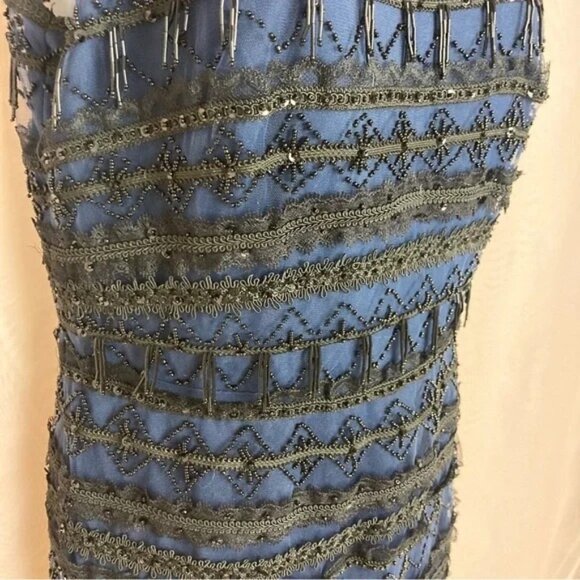 Aidan Mattox Blue Beaded Lace Halter Mini Dress NWT Size 4 New Years Eve Party - Picture 6 of 9
